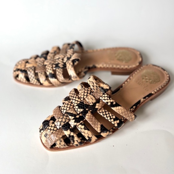 Vince Camuto Cresetia Woven Leather Mule Flat In Sandstone Animal Print - Picture 2 of 6
